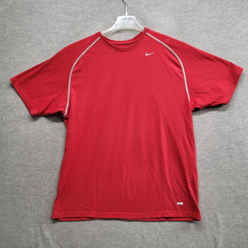 Nike Pro Men Activewear Shirt Large Red Logo Swoosh Short‎ Sleeve Tee